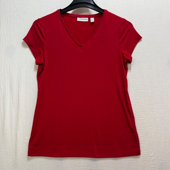Susan Graver Tops - Susan Graver V-Neck T-Shirt Women Medium Red Liquid Knit Short Sleeve Minimalist